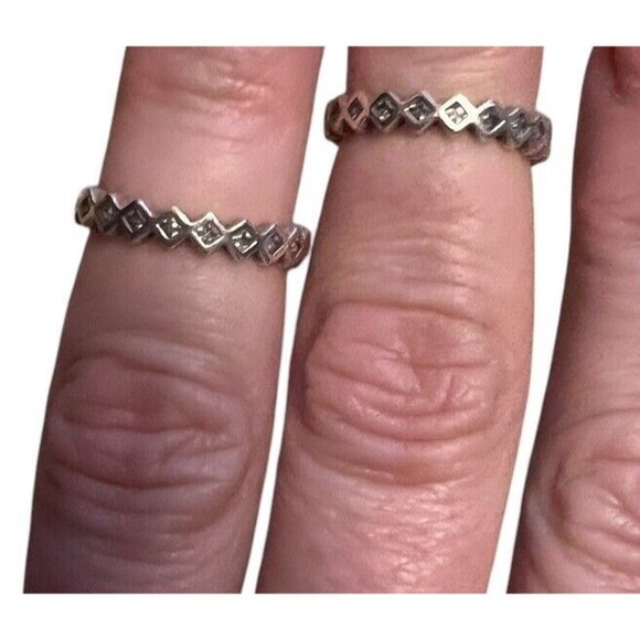 2 Pandora Stackable Rings Square Eternity Sterling Silver 190944CZ 5 & 5 1/4 Lot - Picture 1 of 7